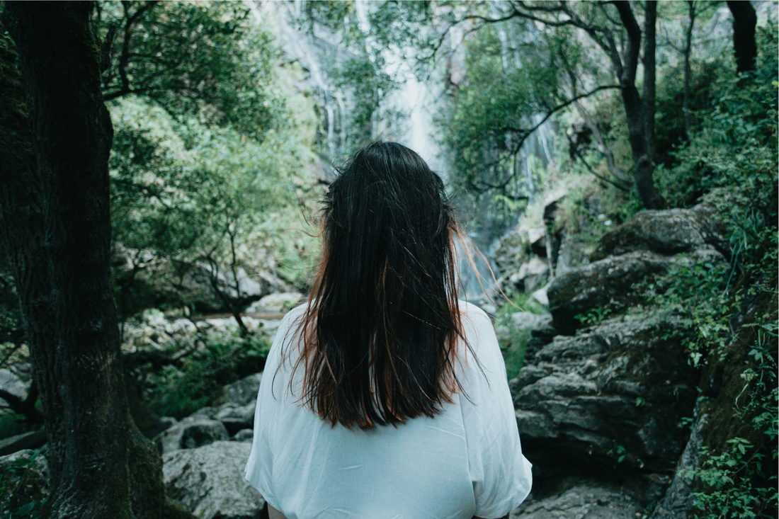 Rewild Your Gut image of a woman standing facing a forest